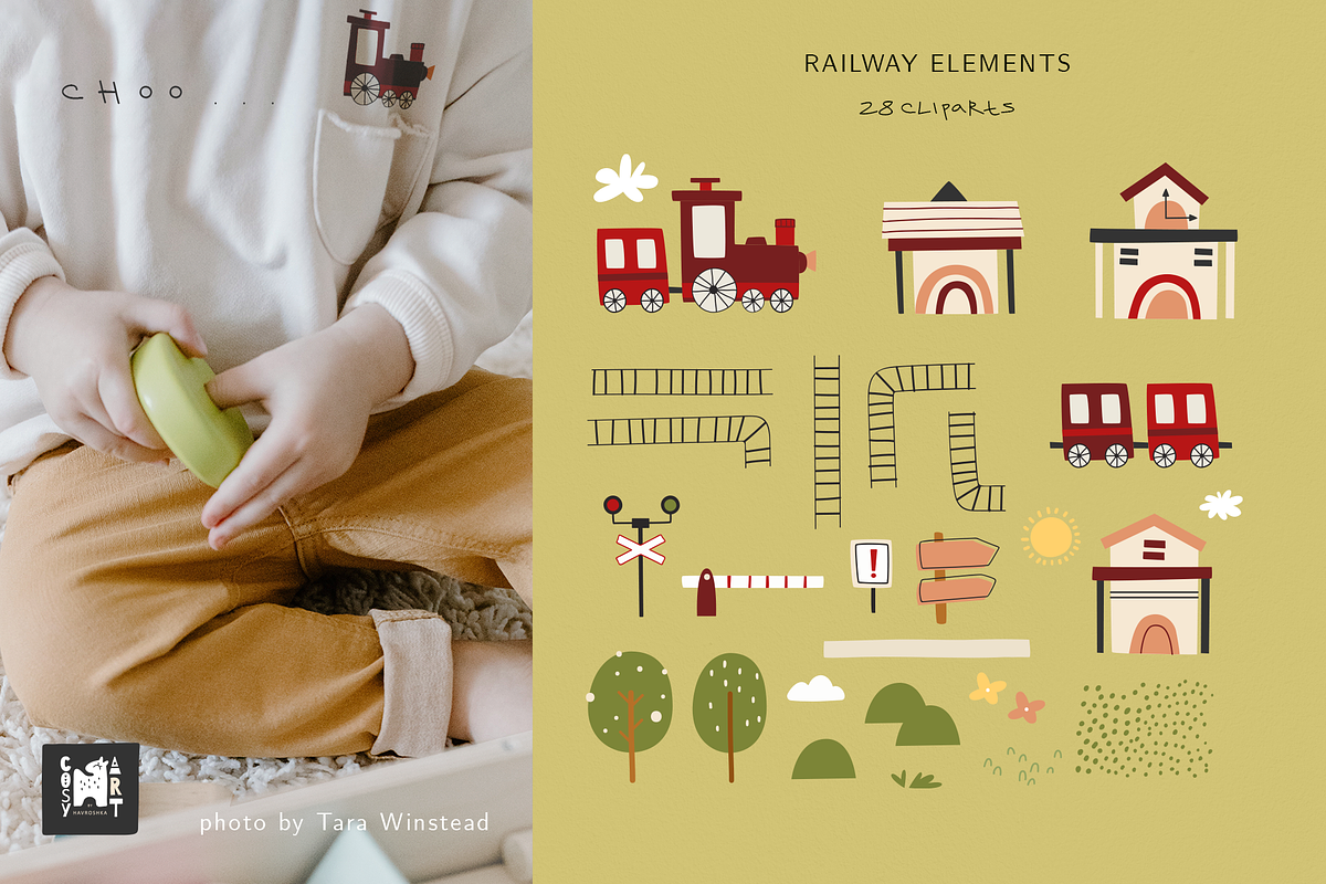 Kids cute railway collection, an Illustration by DigARTbyHavroshka (Photo 2 of 9)