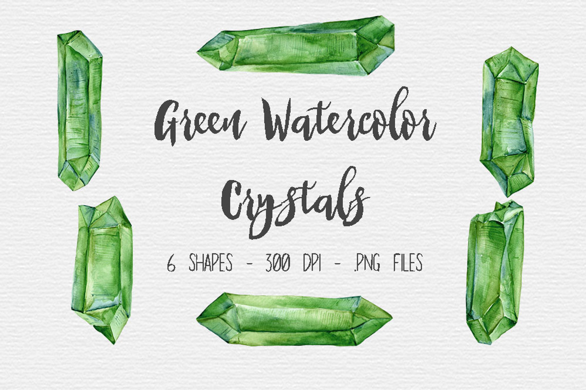 Green Watercolor Crystal Clipart, an Illustration by TigerlilyDesignCo