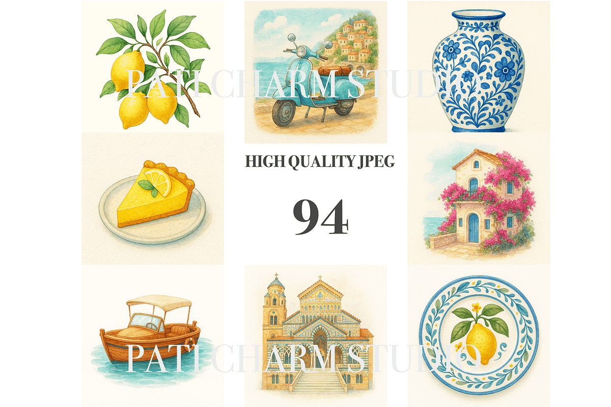 Amalfi Clipart Set, a Decorative Illustration by Pati Charm Studio (Photo 2 of 10)