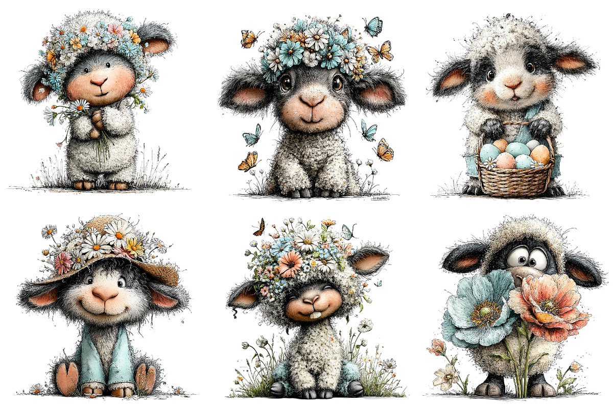 Whimsical Spring Sheep Clipart, an Illustration by Dream Creation (Photo 3 of 7)