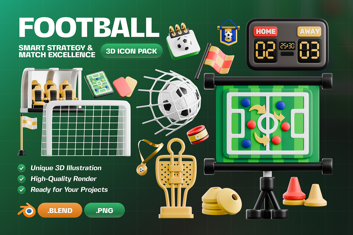 Football Essentials 3D Icon Pack, an Object 3D Model by Haps Space (Photo 1 of 4)