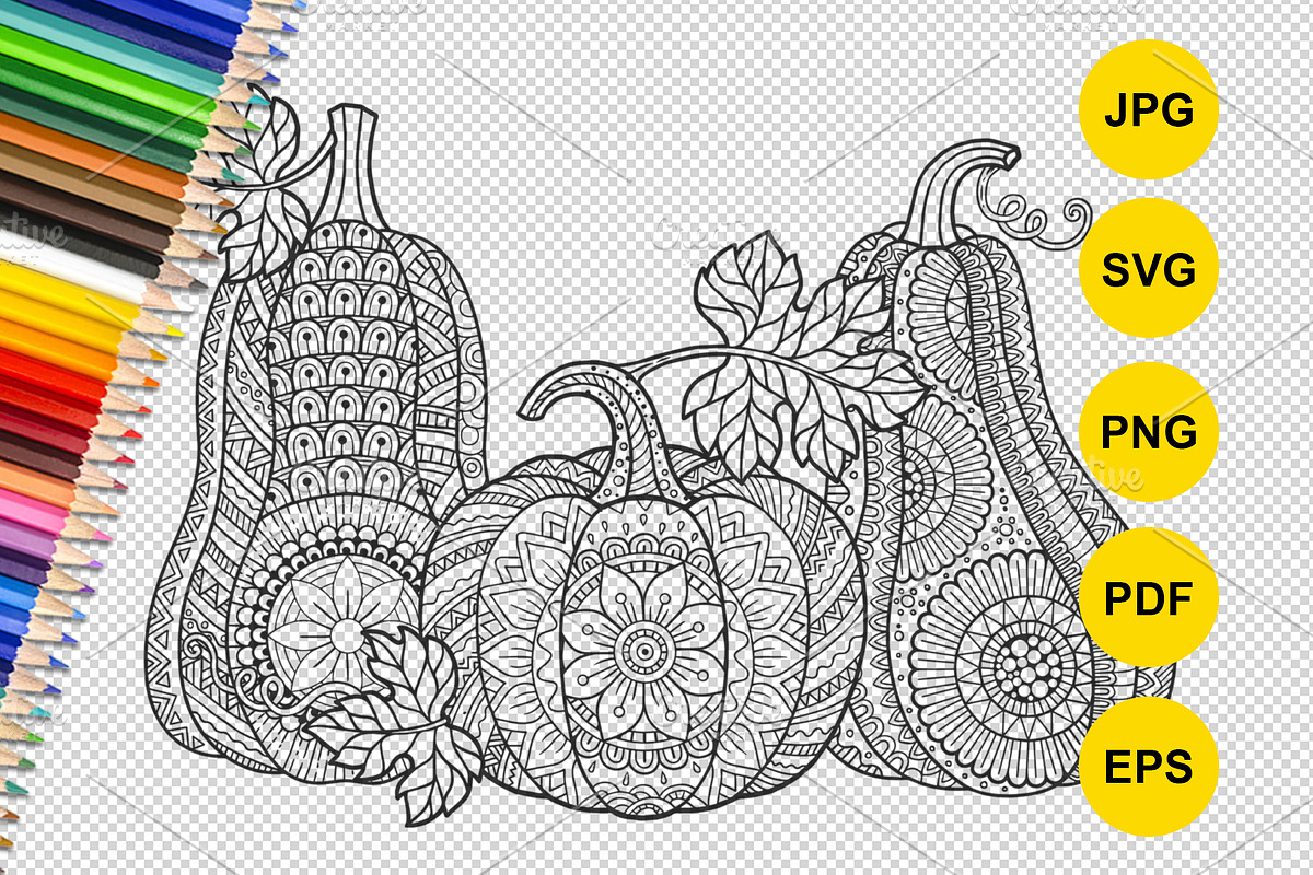 Coloring pumpkins in mandala style, a Decorative Illustration by Nataliia Toporovska