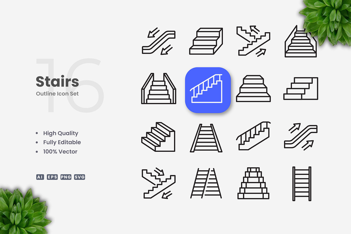 Stairs Outline Icons, an Outline Icon by Upnowgraphic