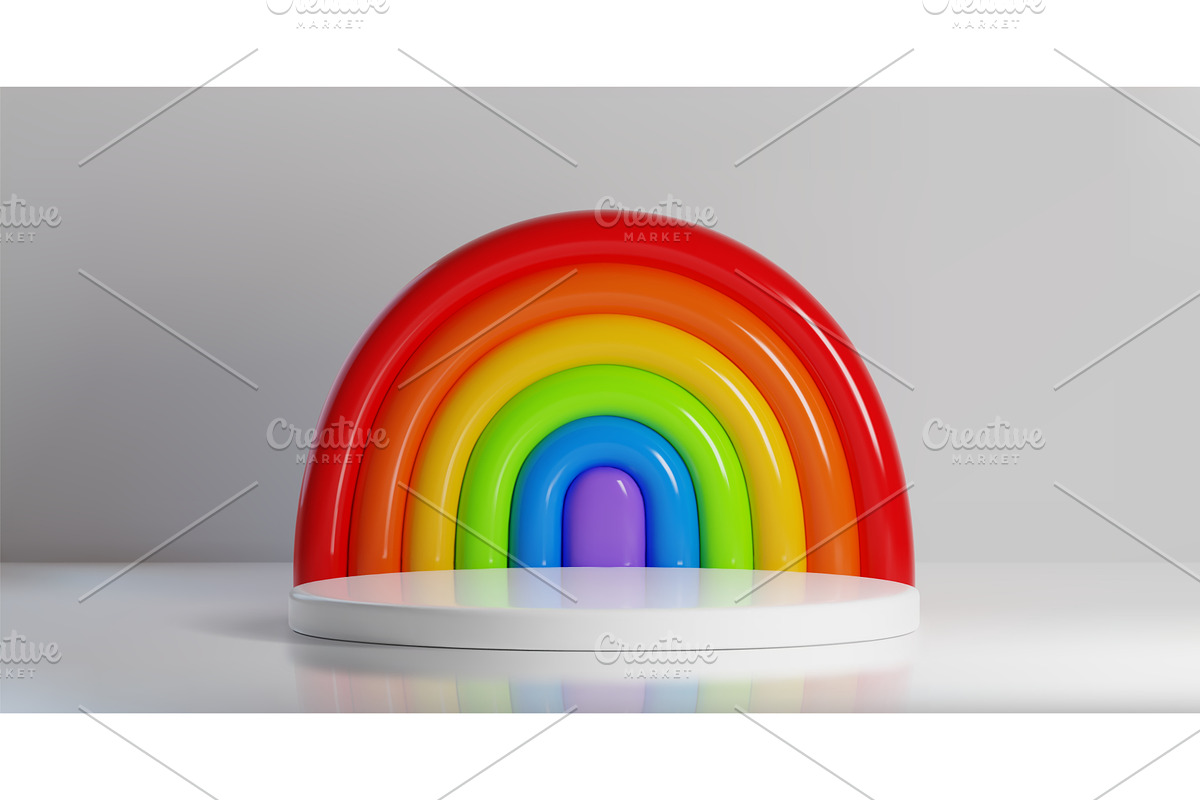 3D rainbow arch behind white round, an Illustration by art PVP - market