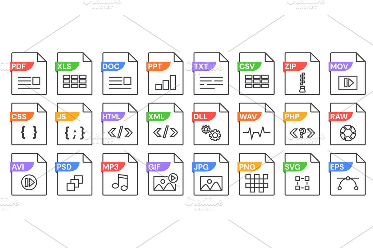 Linear file format icons with, an Object Illustration by winwin.art