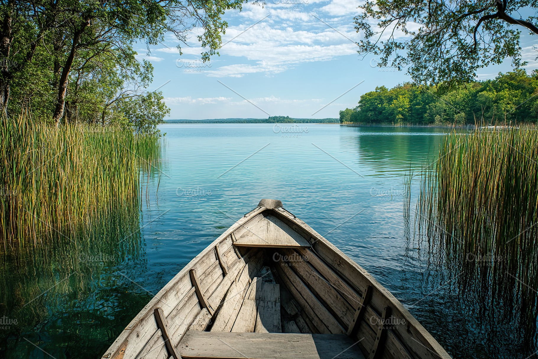Wooden boat floating on the lake, an Arts & Entertainment Photo by AlyaAnd