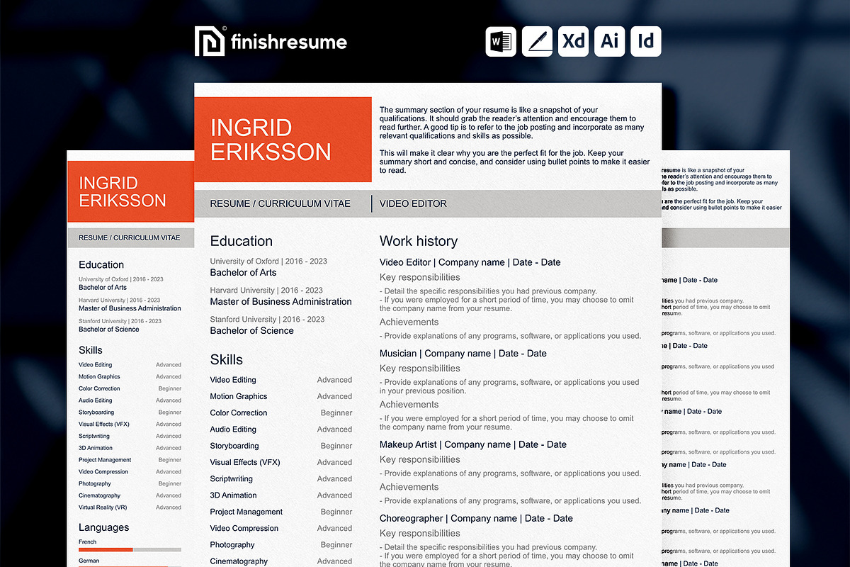 Video editor resume template, a Resume Template by FinishResume (Photo 1 of 11)