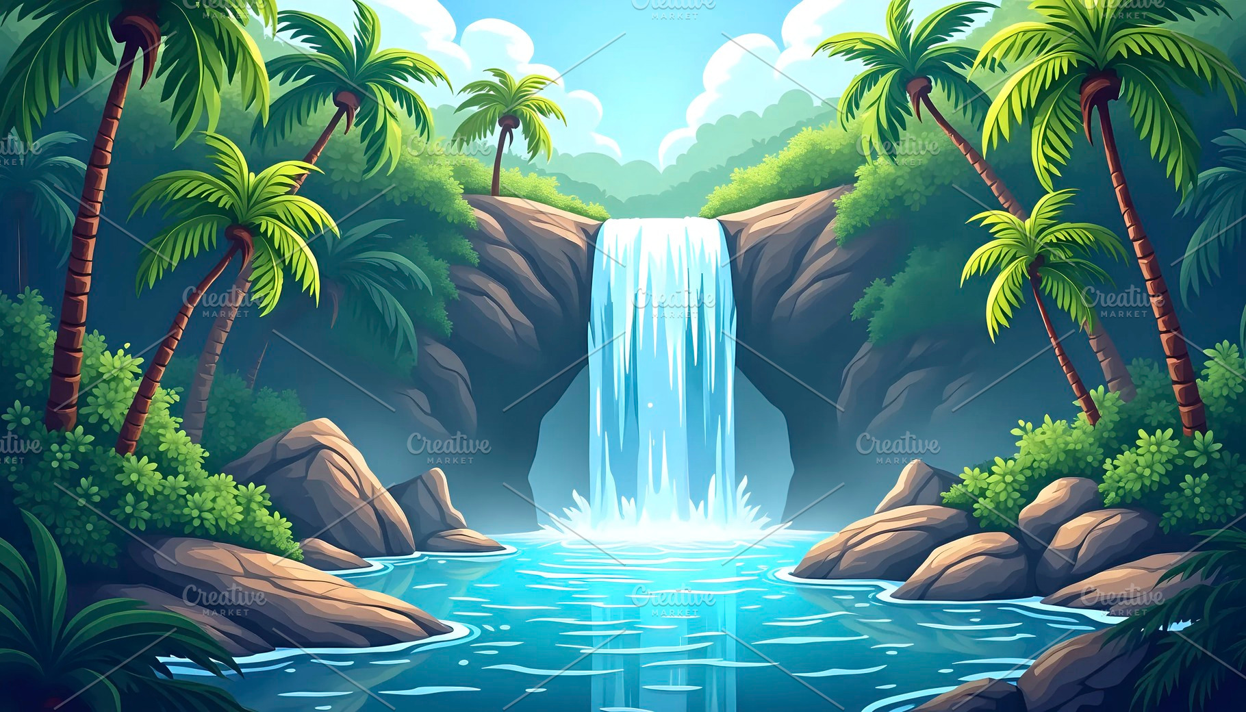 Island Waterfall Surrounded By Dense, a Photo by LOGOCREATIVE