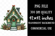 Cozy Green Winter Cottage Clipart, an Illustration by Designking (Thumbnail 4 of 5)