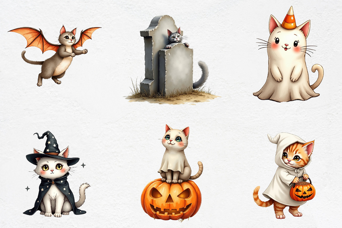 Halloween Cats Ghost Clipart, an Illustration by CrexoraLab (Photo 2 of 5)