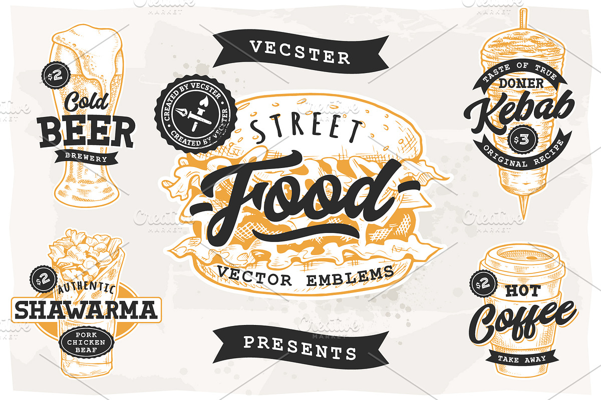 Street Food Retro Emblems, a Branding & Logo Template by Vecster (Photo 1 of 6)