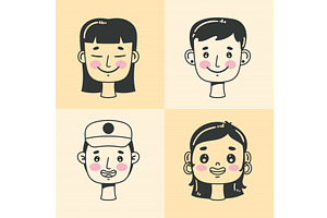 four persons heads characters, a Person Illustration by studiogstock