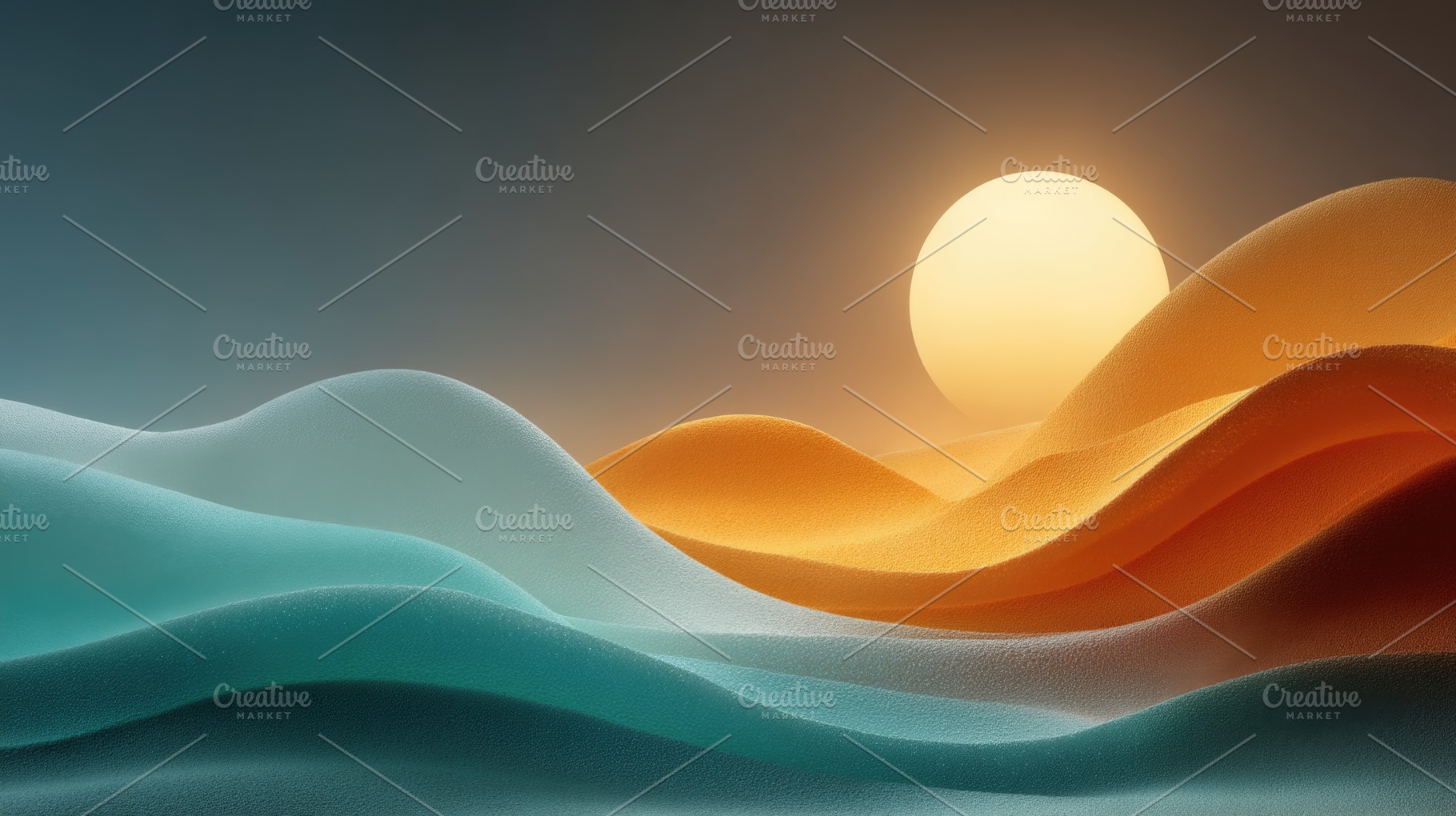 Abstract 3D Desert Waves with Glowing Sun and Cool Blue Orange G, an Abstract Photo by José Manuel Gelpi