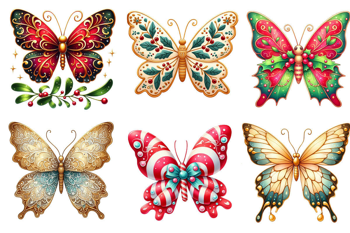 Christmas Butterfly Clipart Bundle, an Illustration by Dream Creation (Photo 3 of 6)
