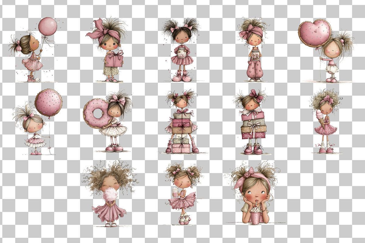 Pink Girl Watercolor Clipart PNG, a Person Illustration by Nicolle's Colorful Art (Photo 4 of 4)