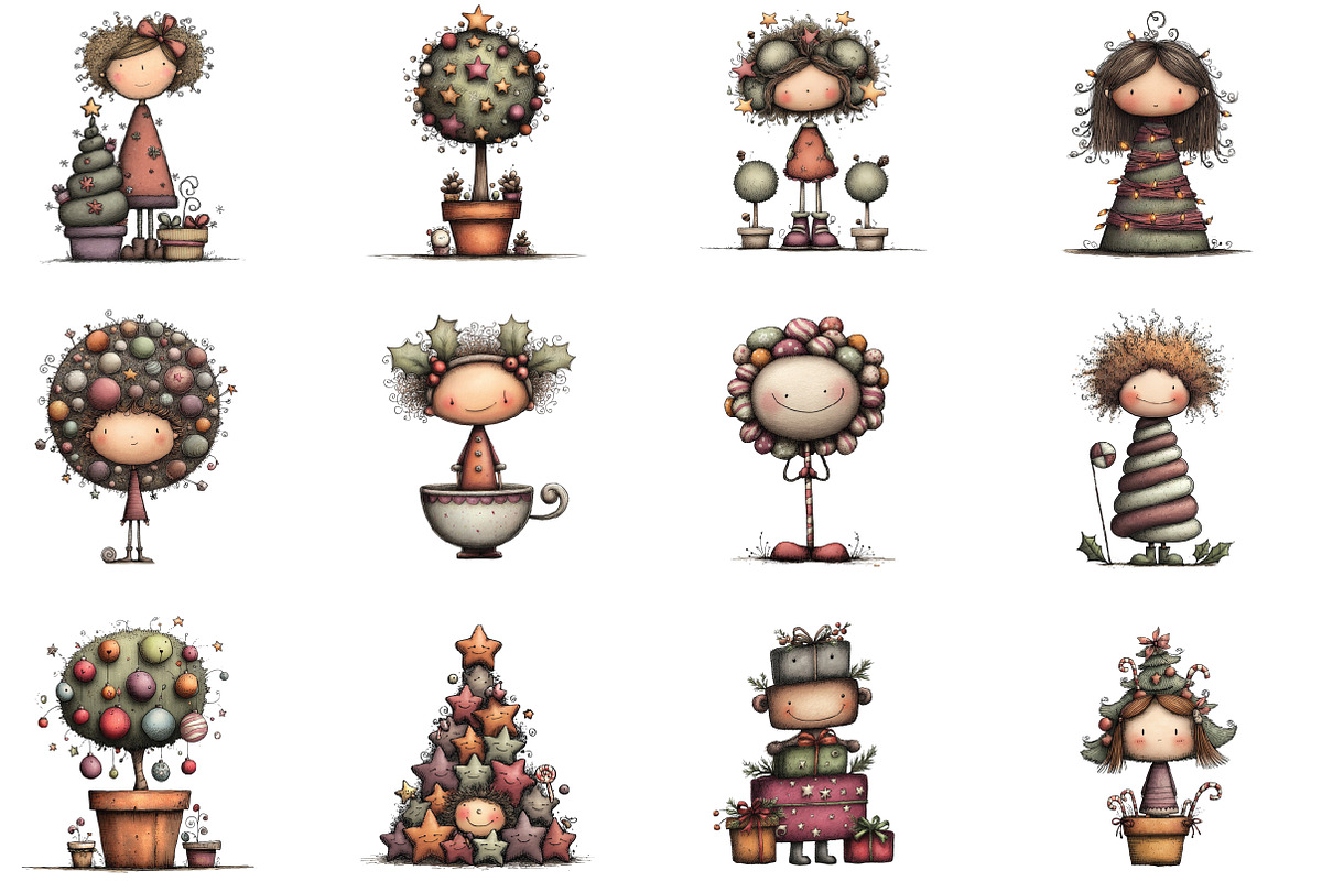 Whimsical Christmas Topiary Trees, an Illustration by CraftArtStudio (Photo 3 of 6)