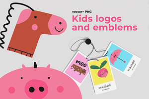 Kids illustrations logos and emblems