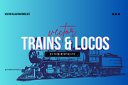 Railroad, Train, Locos Vector Art, a Decorative Illustration by TheBlackPixelCo (Thumbnail 1 of 4)