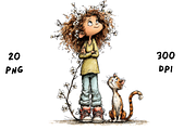 Whimsical Floral Girl & Kitten, an Animal Illustration by GiraffeCreative (Thumbnail 14 of 20)