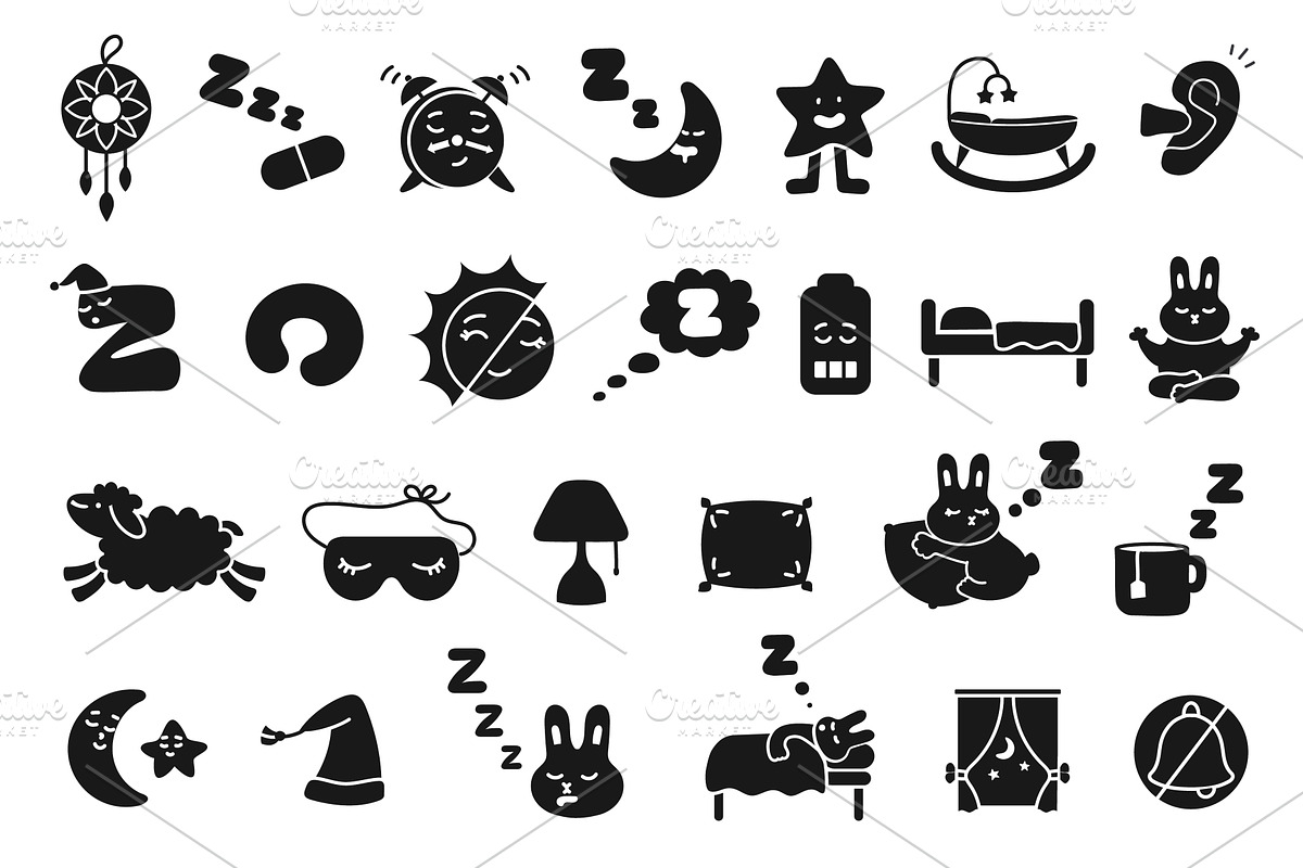 Stencil sleep icons. Bedtime and, an Illustration by winwin.art