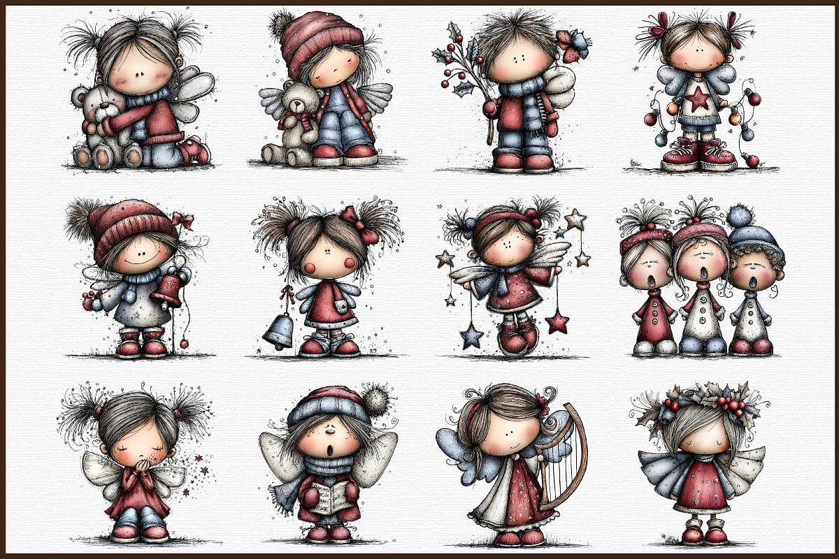 Whimsical Christmas Angel Clipart, an Illustration by Sublimation Artist (Photo 3 of 6)