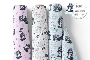 Cute Raccoon Seamless Patterns Set