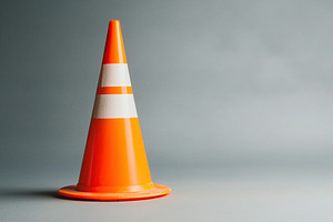 Clean orange road construction cone placed on a neutral backgrou, an Industrial Photo by AlyaAnd