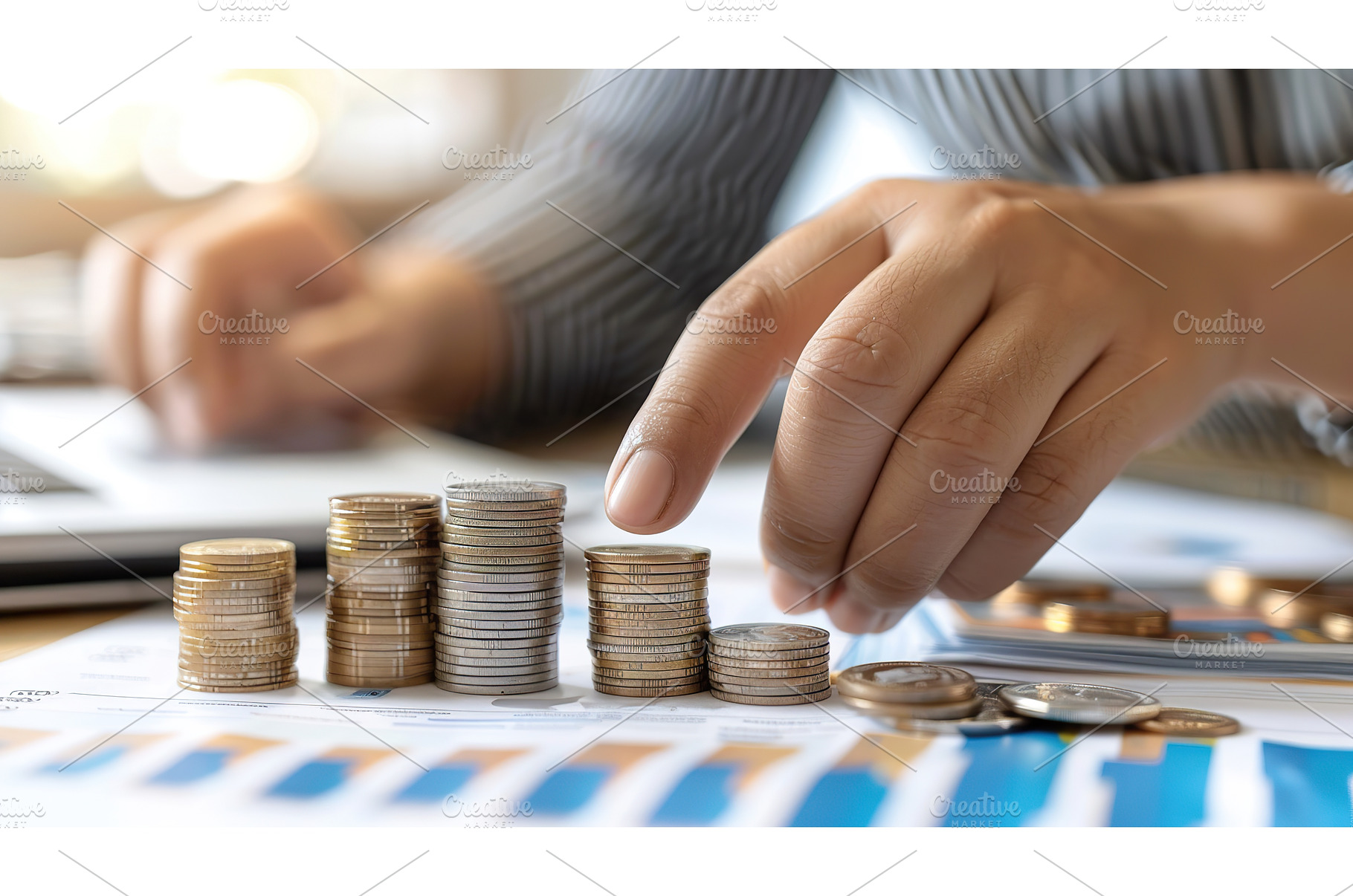 Businesswoman stacking coins for, a Business Photo by Lermont51