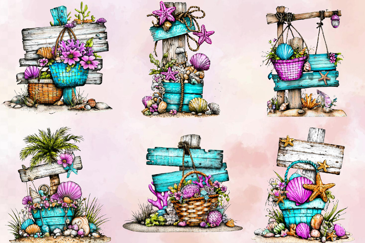 Whimsical Beach Wooden Signs Clipart, an Illustration by SVGArt (Photo 5 of 9)