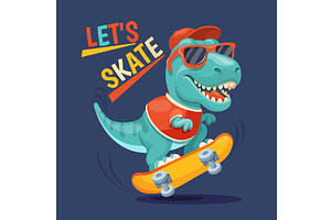 Dinosaur skater. Cool dino on skate, an Animal Illustration by Stock-Smart-Start