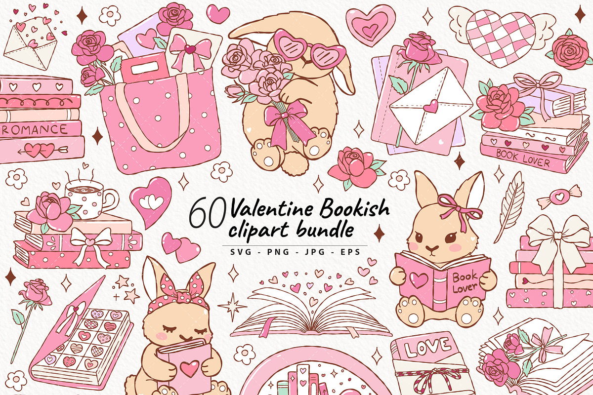 Valentine Bookish Clipart Bundle, an Education Illustration by TitaLivingArt (Photo 1 of 9)
