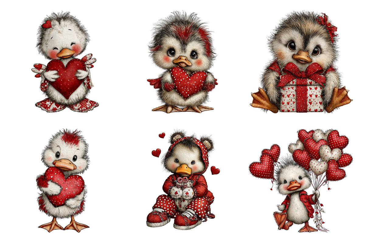 Cute Baby Duck Valentine Clipart, an Illustration by SinaCreation (Photo 2 of 11)