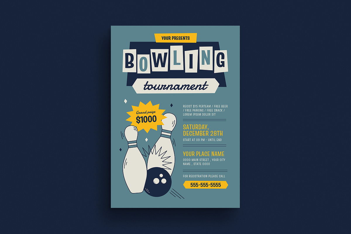 Retro Bowling Tournament Flyer, a Flyer Template by VectorVactory (Photo 1 of 3)