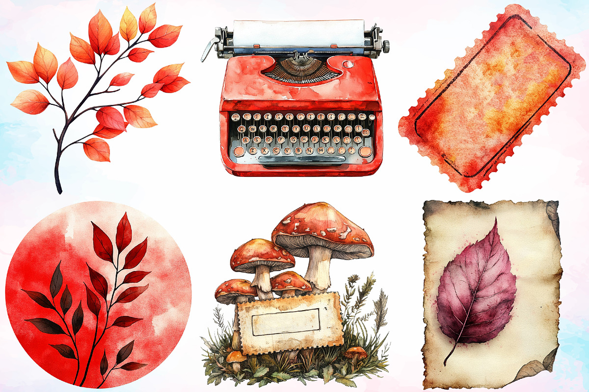 Red Vintage Fall Ephemera Clipart, a Seasonal Illustration by Canvas Craft (Photo 3 of 5)