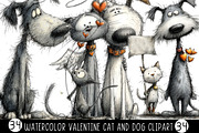 Watercolor Valentine Cat and Dog, an Illustration by Designking (Thumbnail 1 of 4)