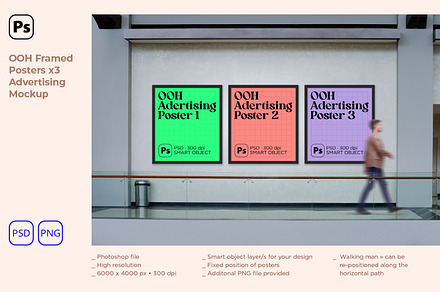 OOH Framed Posters x3 Advert Mockup