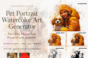 Pet Portrait Watercolor Art Generato, an Action Add-On by Studio Retouch