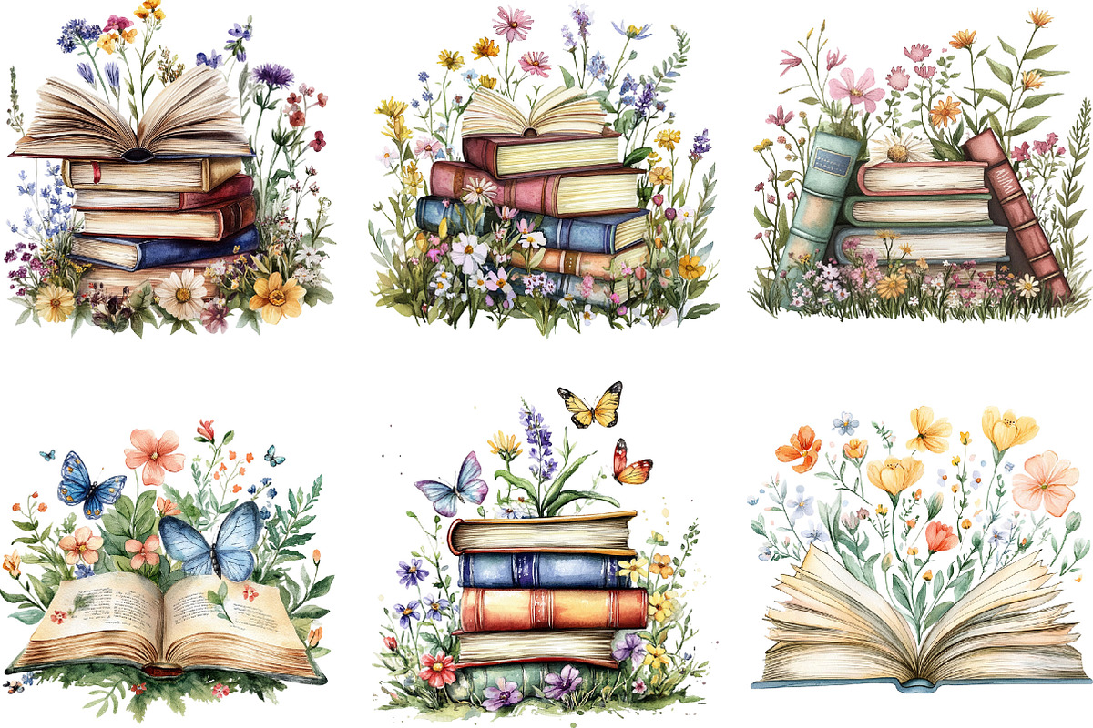 Wildflower Books Watercolor Clipart, an Illustration by Designking (Photo 5 of 5)