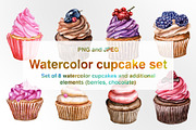 Set of watercolor cupcakes, a Food Illustration by Olha's watercolor (Thumbnail 1 of 7)