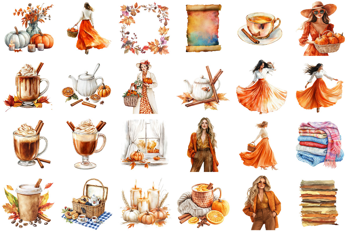 Watercolor Pumpkin Spice Clipart, a Seasonal Illustration by designcity5 (Photo 2 of 5)