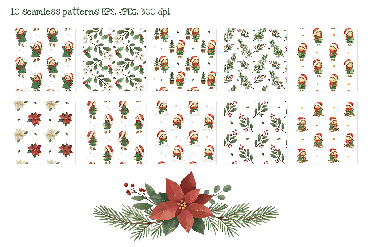 Christmas Girls Watercolor Clipart, a Seasonal Illustration by Hanna's ArtLab (Photo 3 of 6)