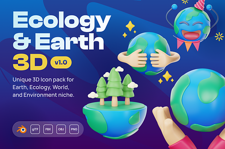 Earthy - Earth 3D Icon Set, an Environmental 3D Model by Illustraly Design