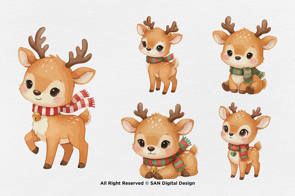 15 Bundle Watercolor Cute Deer Stag, an Animal Illustration by Morspective (Photo 7 of 8)
