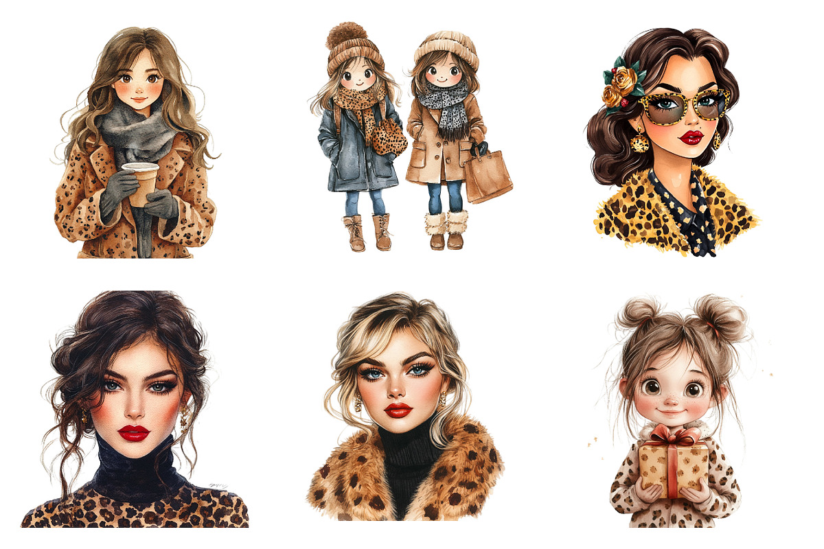 Leopard Girl Christmas Girly Clipart, an Illustration by SinaCreation (Photo 3 of 7)