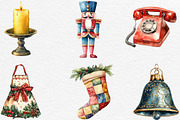 Retro Christmas Watercolor Clipart, an Illustration by Black Bird Studio (Thumbnail 6 of 6)