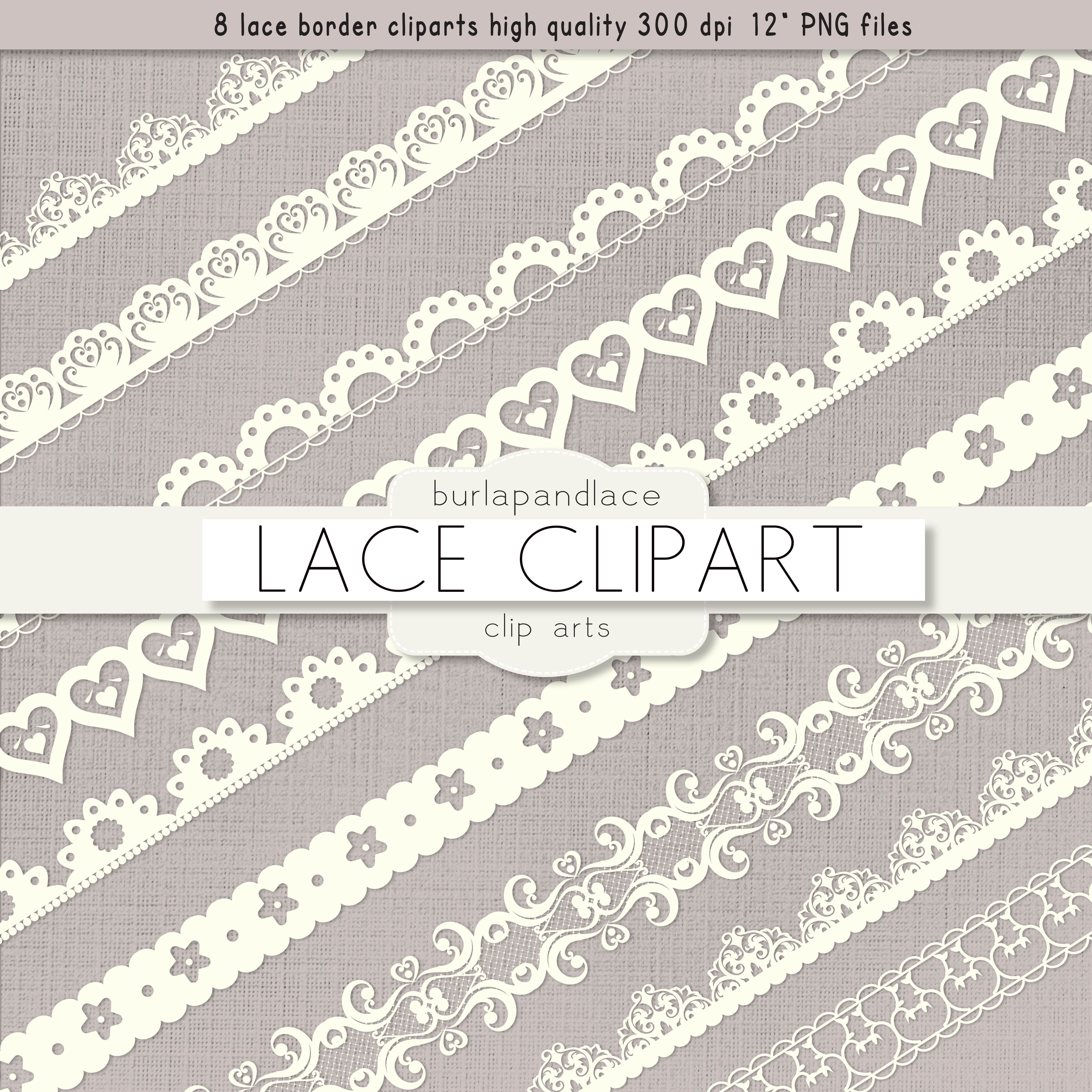 Ivory lace borders clipart, an Illustration by burlapandlace