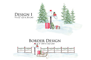 Christmas Mail Watercolor Clip Art