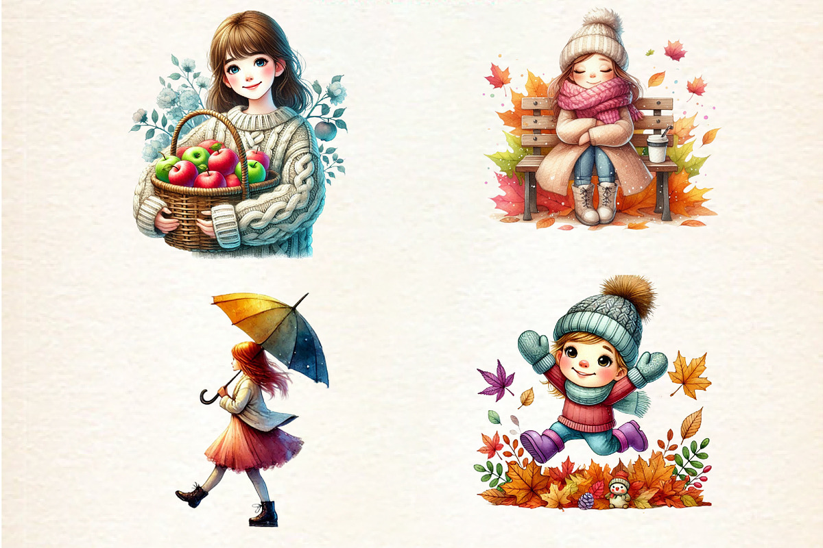 watercolor autumn girl, a Seasonal Illustration by DreamArtGraphic (Photo 4 of 4)