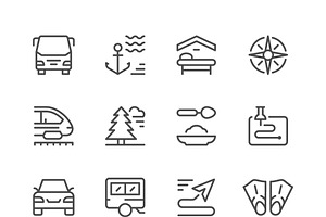 Set line icons of travel, an Outline Icon by motorama