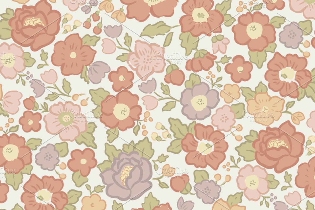 Retro Floral Pattern - Coral Lime, a Pattern Graphic by Mieken Petra Designs (Photo 4 of 5)
